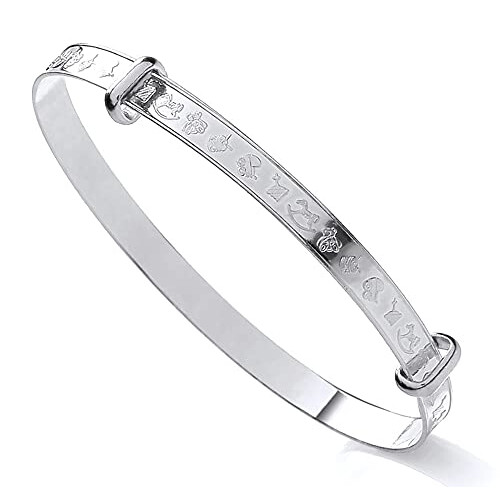Solid Sterling Silver Expanding Baby Bangle - Nursery Pattern, 40mm Inner Diameter, Unisex