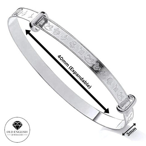 Solid Sterling Silver Expanding Baby Bangle - Nursery Pattern, 40mm Inner Diameter, Unisex 1