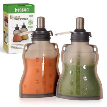 haakaa Reusable Food Pouch, Baby Food Storage Toddler Kids Squeezable Pouch, Washable Freezer - Make Homemade Organic Food for Babies/Toddlers,4oz, 2