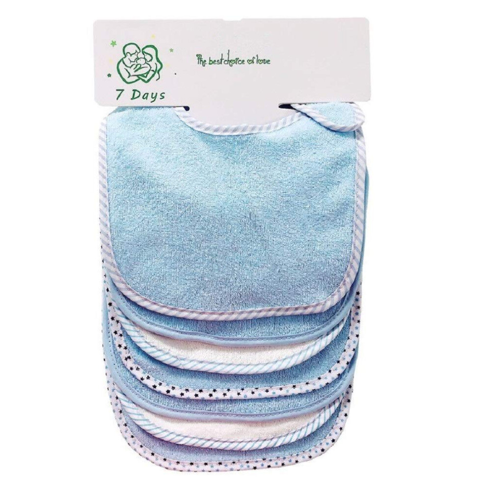 Little Lucky Baby Baby's 7 Pics Of Soft Double Layers 80% Cotton Absorbent Bandana 7 Bibs Set (Blue)
