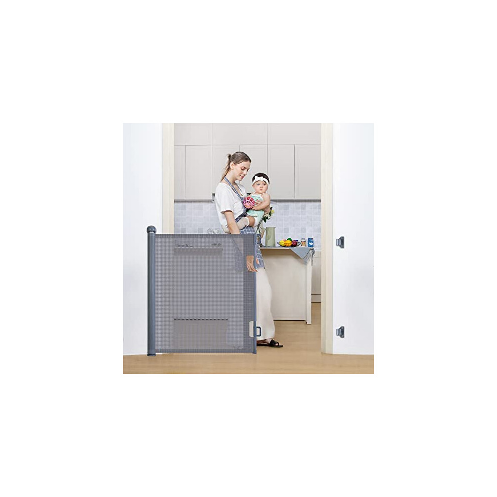 COMOMY Retractable Baby Gate for Stairs, 0-140cm Mesh Dog Gate for House Doorways Hallways, 84cm Tall Extra Wide Child Safety Gate for Kids Pets,-image-OPC-PJ5MCH8-NEW