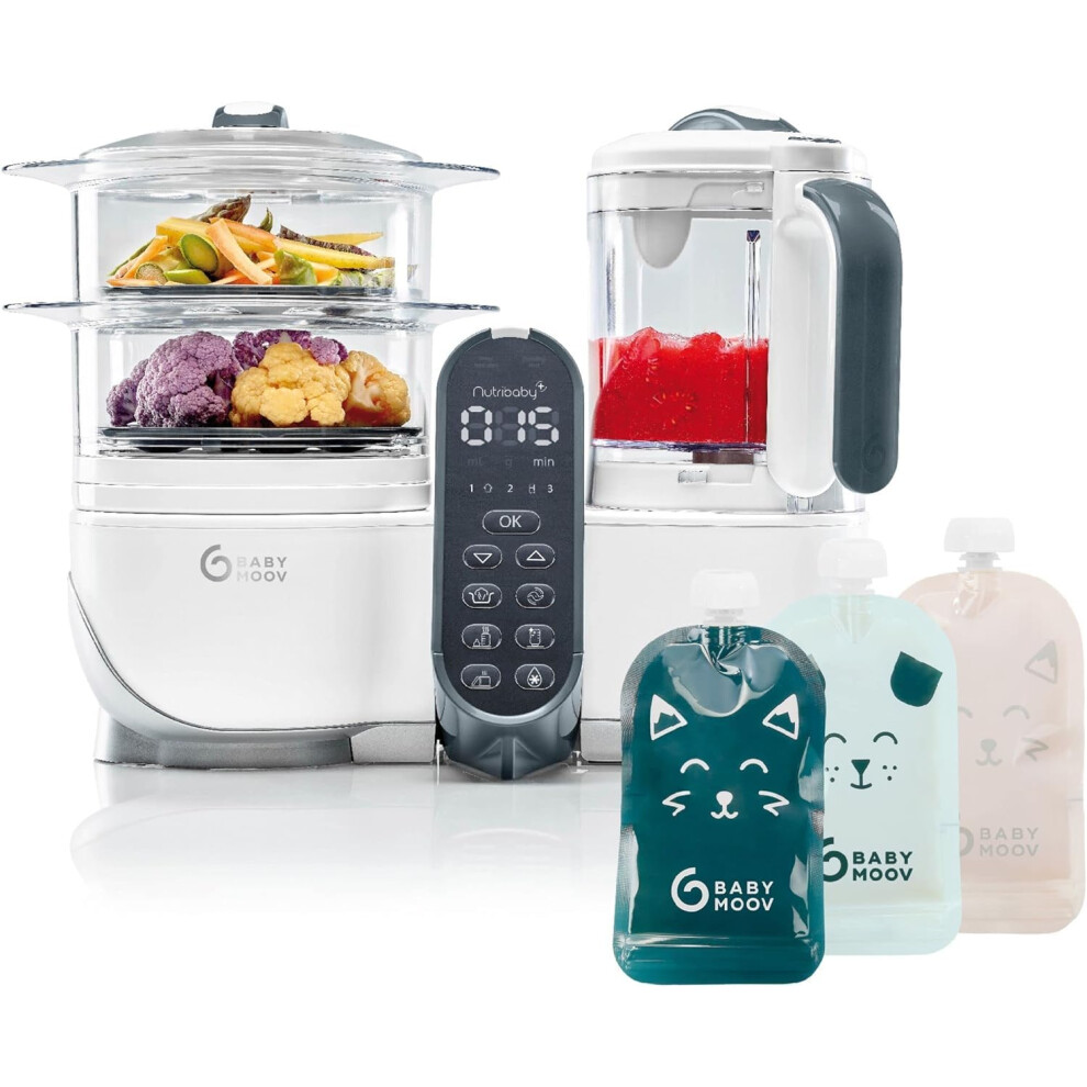 Babymoov Nutribaby Plus 6 In 1 Baby Food Maker, Baby Food Blender And Steamer, Food Processor For Weaning, Warmer, Defroster, Steriliser, White With