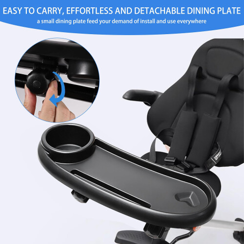 ROYUEXT Stroller Snack Tray with Universal Cup Holder, Multifunction Pram Accessory (Black) 2