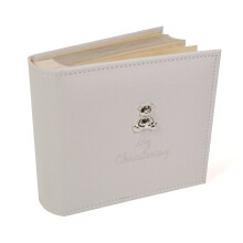 Joe Davies White Suede 'My Christening' Album with Silver Teddy Motif, Photo Size 6x4