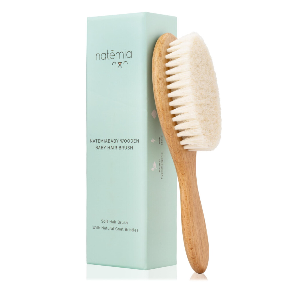 Baby Brush - Toddler Hair Brush, Baby Hairbrush For Newborns And Infants, Soft Goat Bristle Hair Brush, Baby Scalp Brush, Newborn Hair Brush, Natemia