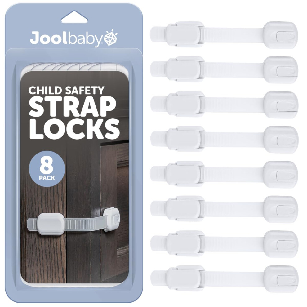 Child Safety Strap Locks (8 Pack) For Cupboards, Fridge, Cabinets, Drawers, Dishwasher, Toilet, 3M Adhesive No Drilling - By Jool Baby Jool Baby Products
