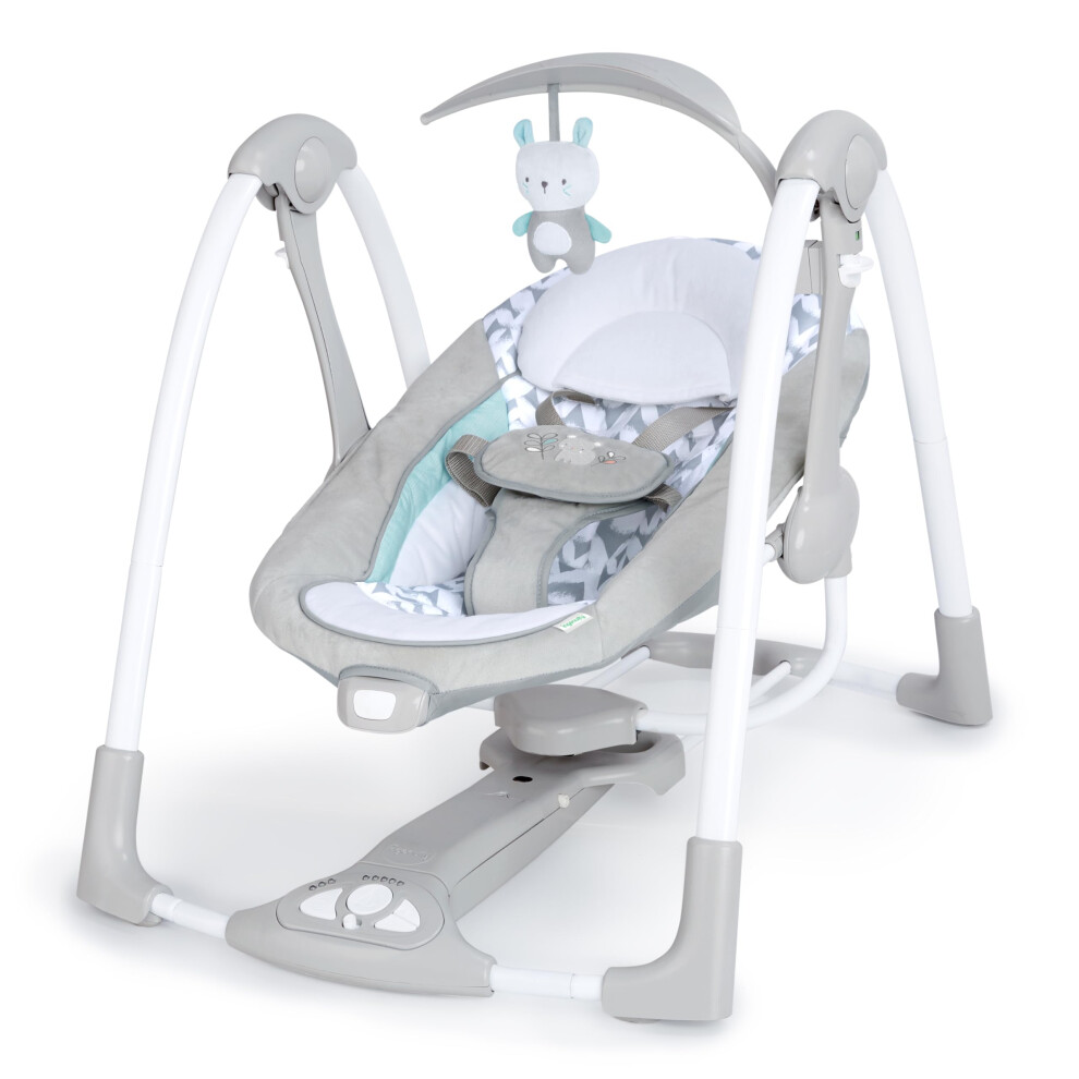 Ingenuity ConvertMe 2-in-1 Compact Portable Automatic Baby Swing & Infant Seat, Battery-Powered Vibrations, Nature Sounds, 0-9 Months 6-20 lbs