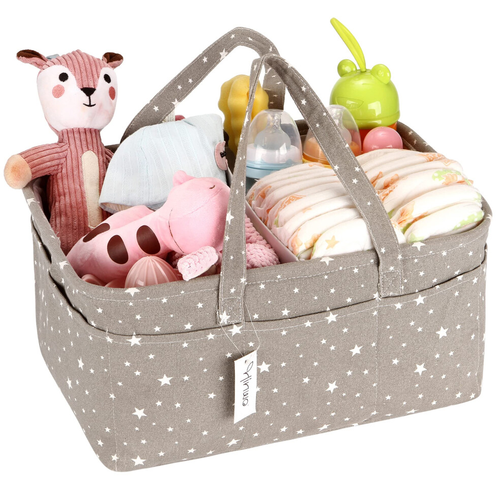 Baby Diaper Caddy 3-Compartment Infant Nursery Tote Storage Bin Portable Car Organizer Newborn Shower Gift Basket With Detachable Divider And 10 Hinwo