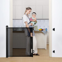 COMOMY Retractable Baby Gate for Stairs, 0-180cm Mesh Dog Gate for House Doorways Hallways, 84cm Tall Extra Wide Child Safety Gate for Kids Pets,