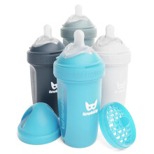 Herobility Double Anti-Colic Baby Bottles ? 8.5 fl oz/240ml ? 4-Pack ? Multicolor - White, Gray, Iron Blue, Blue