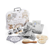 Lictin Baby Gift Set for Boys Girls, 14PCS Baby Shower Gifts, Neutral Newborn Gifts Basket with Baby Blanket, Wooden Monthly Milestone Cards, Elephant