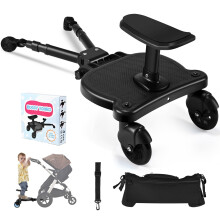 BugyKido Universal Buggy Board with Seat, Kiddy Board with Pram Organiser Bag, Pram Standing Board Compatible with Over 99% of Pushchairs, for
