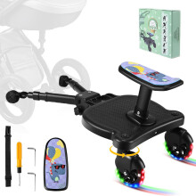 BugyKido Universal Buggy Board, Kiddy Board with LED Flashing Wheels, Buggy Board with Patterned Seat, Compatible with Over 99% of Pushchairs, Pram