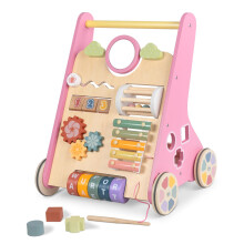 Bautia Wooden Baby Walker for 1 Year Olds Girls, Toddler Push Along Walker with Learning Toys, 2-in-1 Baby Activity Centre for 12 Months Girls Gifts
