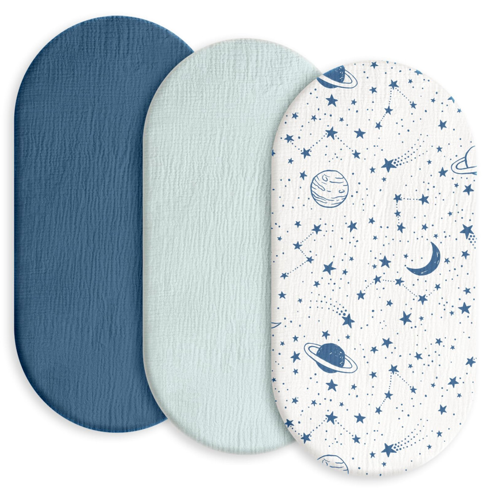 Baby Mattress Cover, Fitted Sheet, Pack Of 3, 100% Muslin Cotton,Oeko-Tex 100,Muslin Bassinet Sheets,Bassinet Cover,Pram Mattress Cover,83 X 43 X 10 Gllquen Baby