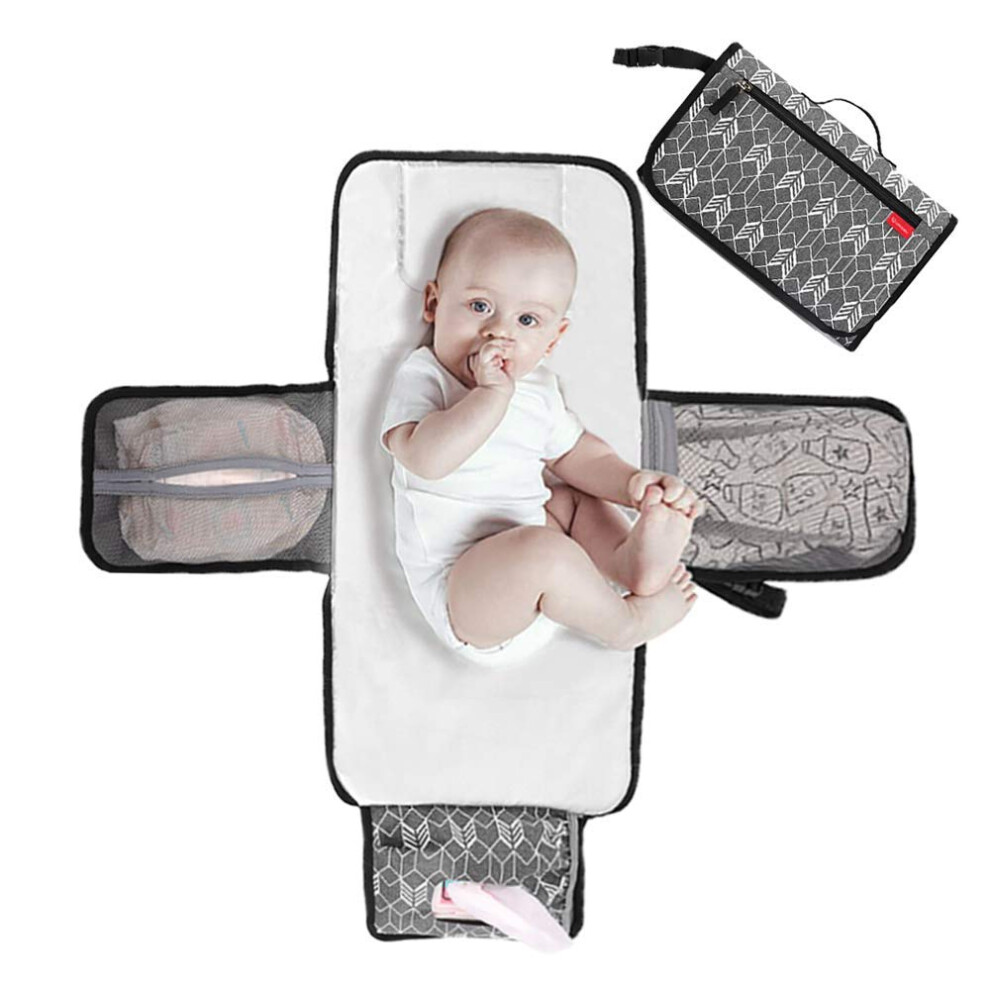Lekebaby Portable Nappy Changing Mat Travel Baby Change Mat With Wipe-Pocket And Head Cushion, Grey