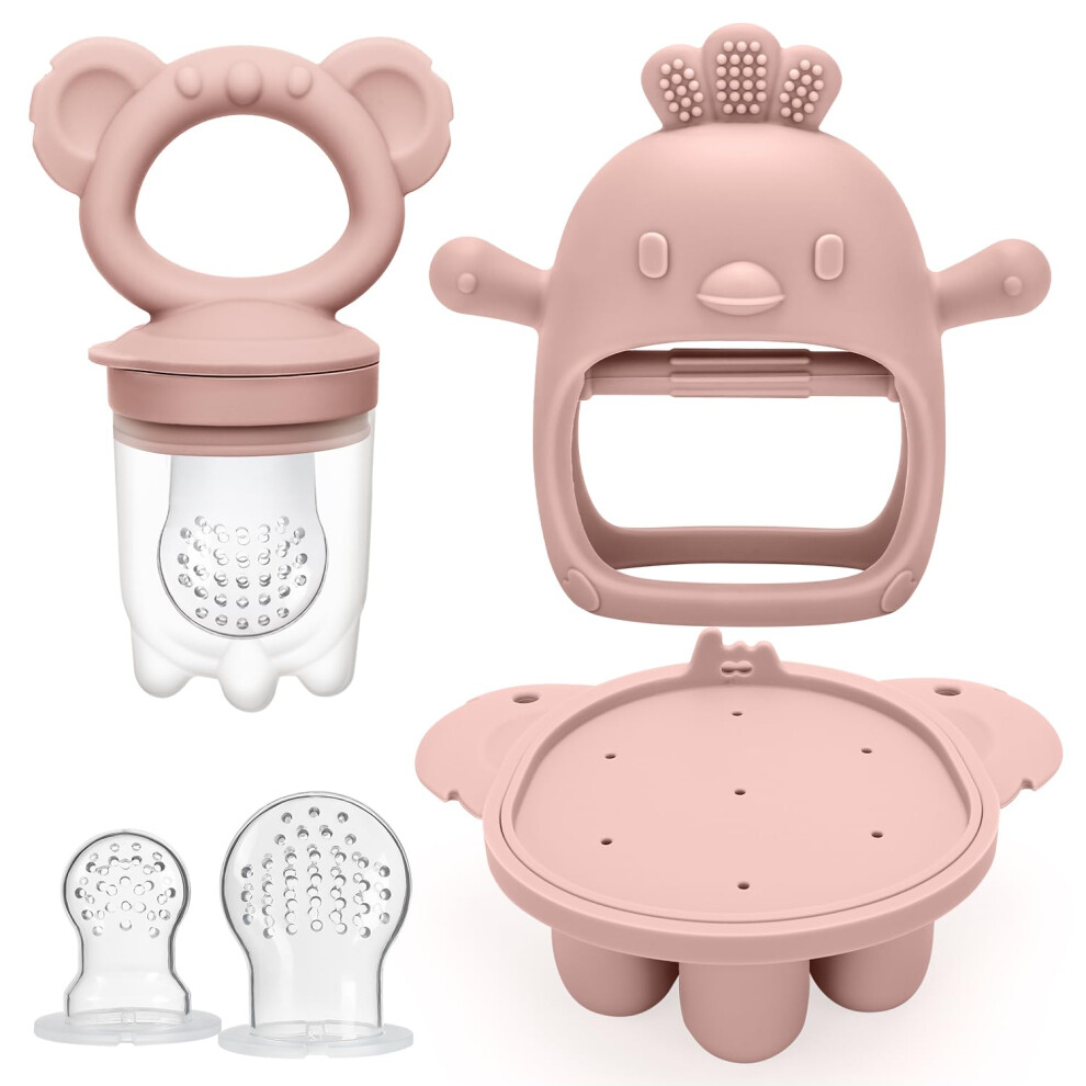 Baby Fruit Food Feeder & Mini Freezer Tray Combo, 4 Month+, Breastmilk Popsicle Freezer Molds For Baby Cooling Relief, Bpa Free Silicone Feeder Cldy