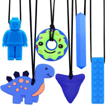 6 PCS Sensory Chew Necklace, Teether Chew Toys Safety Food Grade Silicone for Kids Toddlers ADHD, Autistic, Biting Needs, Oral Motor Teether Chew
