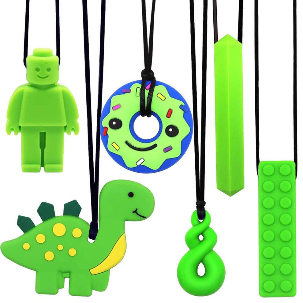 6Pcs Sensory Chew Necklace, Teether Chew Toys Safety Food Grade Silicone For Kids Toddlers Adhd, Autistic, Biting Needs, Oral Motor Teether Chew Vita Dennis