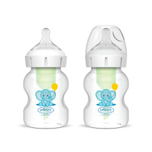 Dr Brown's Natural Flow? Anti-Colic Options+? Wide-Neck Baby Bottle, 5oz/150ml, with Level 1 Teats, 2-Pack, Elephant