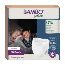 Bambo Dreamy Night Pants Nappies, (Children Aged 8-15, 35-50kg), 60PK Pull Up Pants, Eco Nappies Keep Beds Dry All Night, Pull Ups Training Nappy,