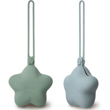 Moonkie Silicone Dummy Holder, 2 Pack Universal Pacifier Case for Travel & Home (Sage/Pearl Blue)
