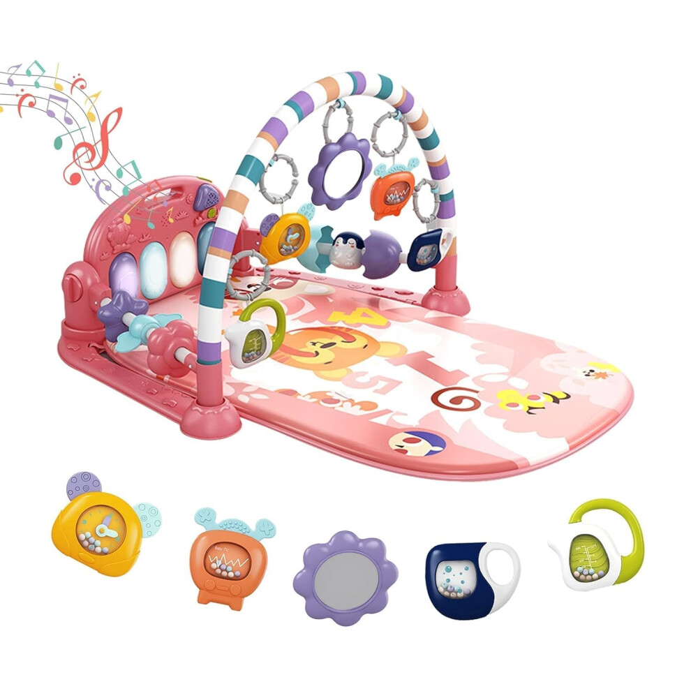 Baby Play Mat Baby Gym,Funny Play Piano Tummy Time Baby Activity Mat With 5 Infant Sensory Baby Toys, Music And Lights Boy & Girl Gifts For Derimkcoa