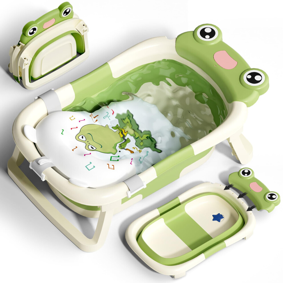 Foldable Baby Bath Tub For Newborn, Collapsible Baby Bathtub With Soft Support Cushion (0-18Months), Baby Shower For Infant To Toddler Gift, Cooseya