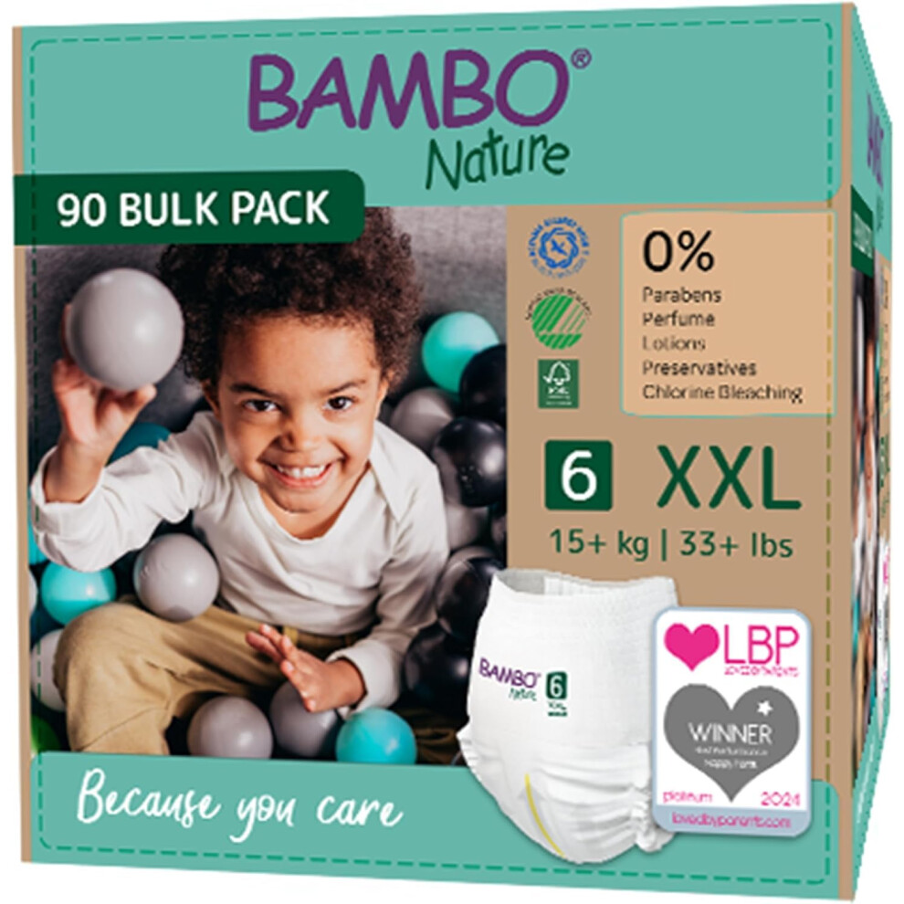 Premium Training Pants, Size 6 (15+Kg), Xxl, 90Pk, Pull Ups, Eco-Labelled Potty Training Nappy Pants, Secure, Comfortable, Discreet For Bambo Nature