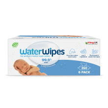 WaterWipes Plastic-Free Original Baby Wipes, 360 Count (6 packs), 99.9% Water Based Wipes, Unscented for Sensitive Skin