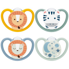 NUK Space Day & Night Baby Dummy | 6-18 Months | Glow-in-the-Dark Soothers with Extra Ventilation for Sensitive Skin | BPA-Free Silicone | Zebra &
