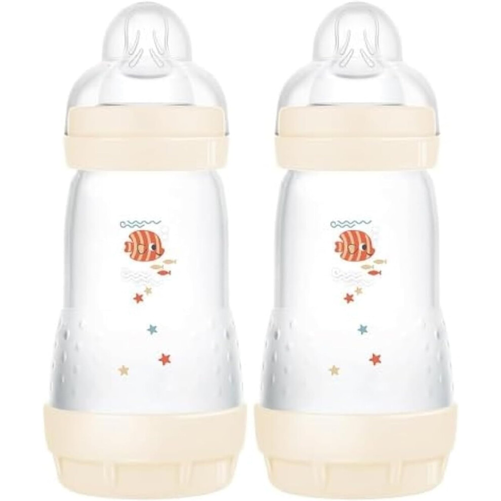 Mam Easy Start Anti-Colic Baby Bottles | 2 Pack (2 X 260Ml) | Self-Sterilising Baby Milk Bottle | Medium Flow Teat Size 2 | Newborn Essentials |