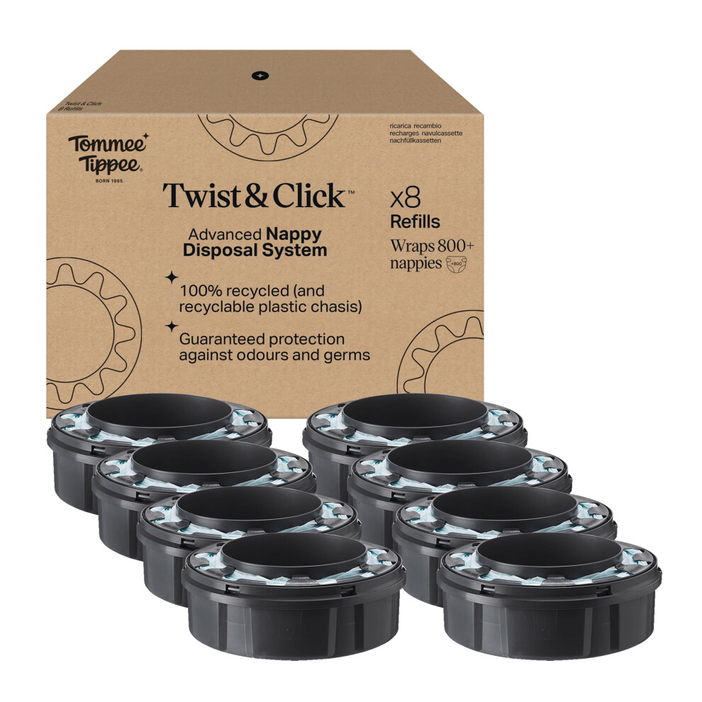 Tommee Tippee Twist and Click Advanced Nappy Bin Original Refill Cassettes, Exclusive Pack of 8, for Easy refill and Great value (pack may vary)-image-OPC-PJ5MGBV-NEW