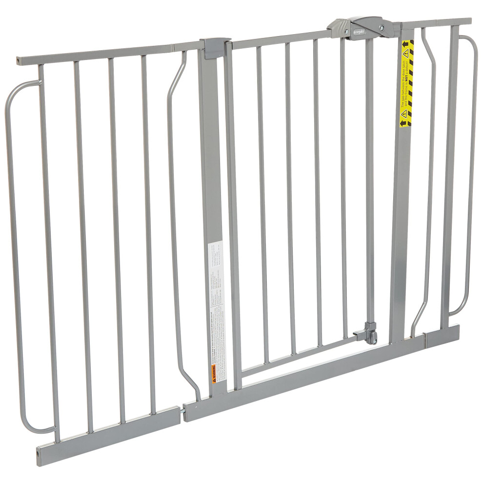 Easy Step 124Cm Extra Wide Baby Gate, Platinum, Includes 10Cm And 30.5Cm Extension Kit, 4 Pack Of Pressure Mount Kit And 4 Pack Of Wall Mount Regalo