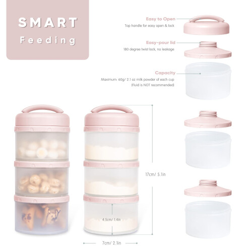 Termichy Baby Milk Powder Dispenser Pots Stackable Baby Formula Container, 2 Pack (Light Pink) 1