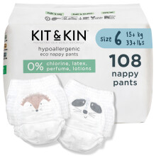 Kit & Kin Premium Eco Nappy Pants Size 6 | 15+ kg / 33+ lbs | Maxi Pull Ups | 6 Packs / 108 Pants | Hypoallergenic & Sustainable | Vegan &