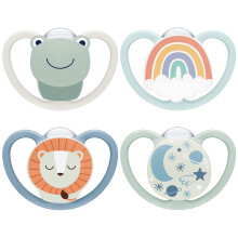 NUK Space Day & Night Baby Dummy | 0-6 Months | Glow-in-the-Dark Soothers with Extra Ventilation for Sensitive Skin | BPA-Free Silicone | Frog & Lion