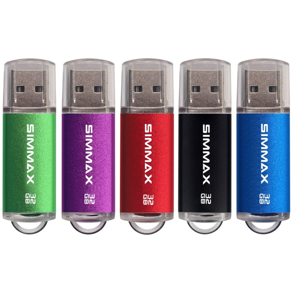 Memory Stick 5 Pack 32Gb Usb 2.0 Flash Drives Thumb Drive Pen Drive By Simmax (32Gb Black Blue) Green/Purple/Red 8000000703194