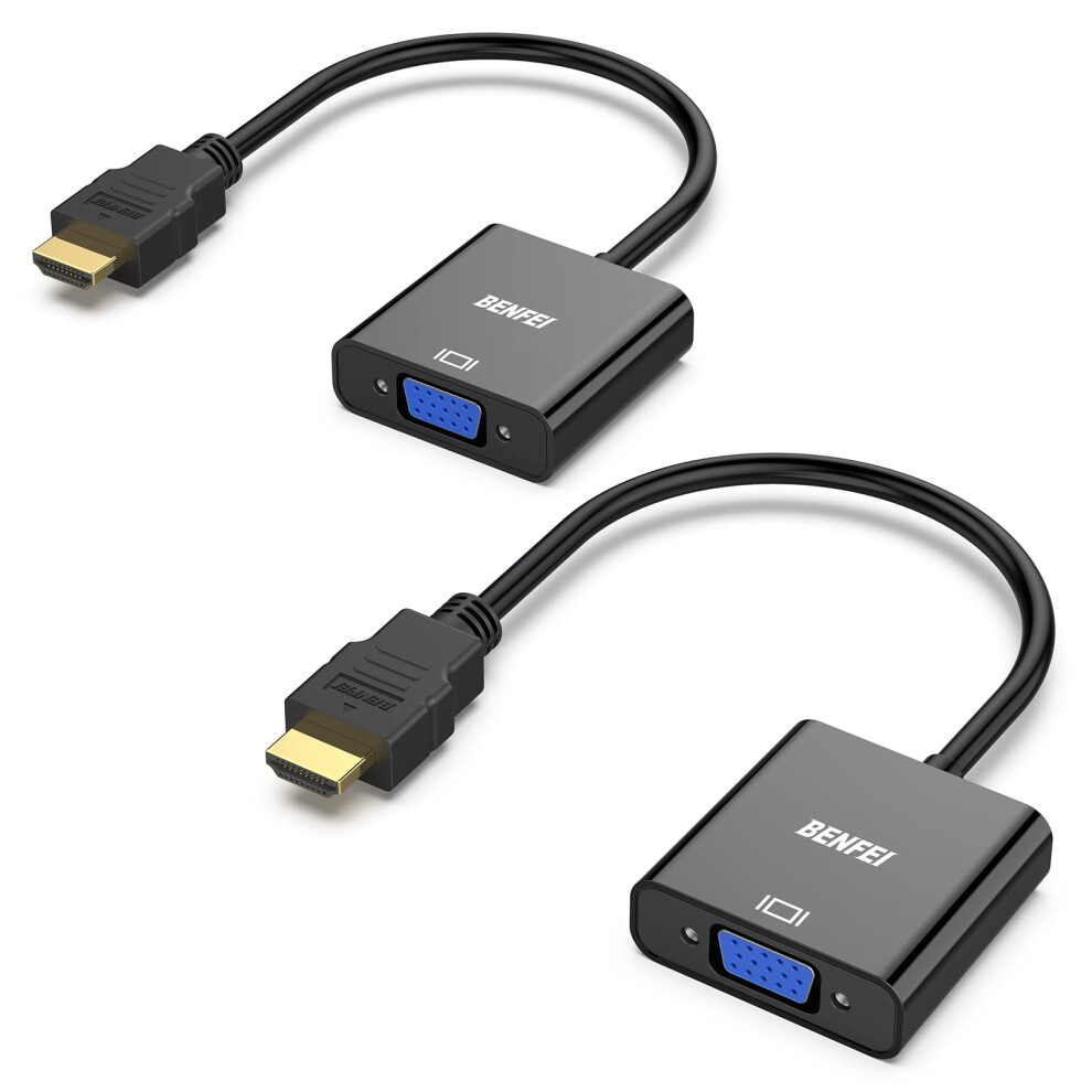 Benfei Hdmi To Vga 2 Pack, -Plated Hdmi To Vga Adapter (Male To Female) For Computer, Desktop, Laptop, Pc, Monitor, Projector, Hdtv, Chromebook, Gold