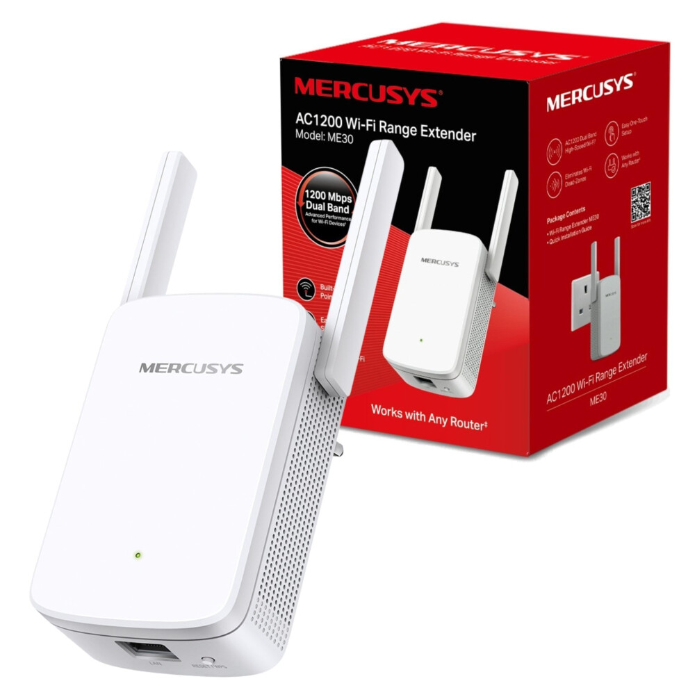 Mercusys Me30 Ac1200mbps Wifi Extender Booster, Internet Booster, Ethernet Port, Easymesh, Access Point,Wifi Repeater,Tp-Link App,Uk Plug 8000000705495