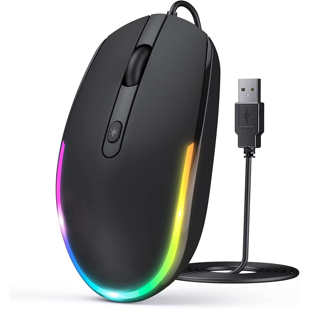 Seenda Wired Mouse, Led Rgb Backlit Mouse With 1.5M Usb Cable, 1600 Dpi Silent Ergonomic Portable Computer Laptop Corded Mice For All Usb Enabled 8000000705778
