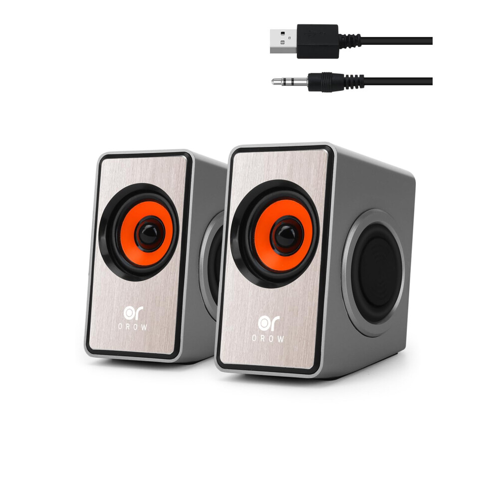 Orow Pc Speakers, Mini Computer Speaker For Pc With Bass Diaphragm,12W Desktop Speakers, Usb Powered,3.5Mm Aux Output Laptop Speakers(Silver) Silver 8000000703606