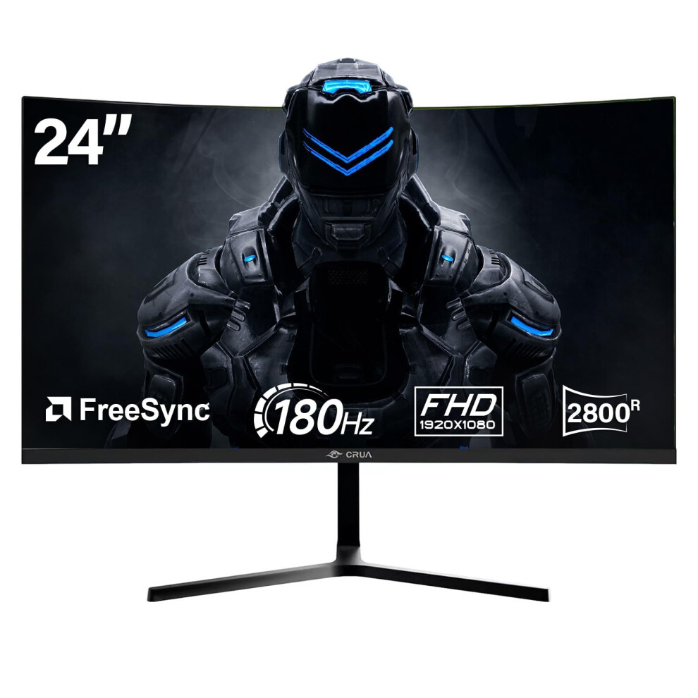 Crua 24 Inch 180Hz,Curved Gaming Monitor, Fhd 1080P, Frameless Design, Amd Freesync, Low Motion Blur, Eye Care, Displayport, Hdmi, Wall Mountable 8000000704399