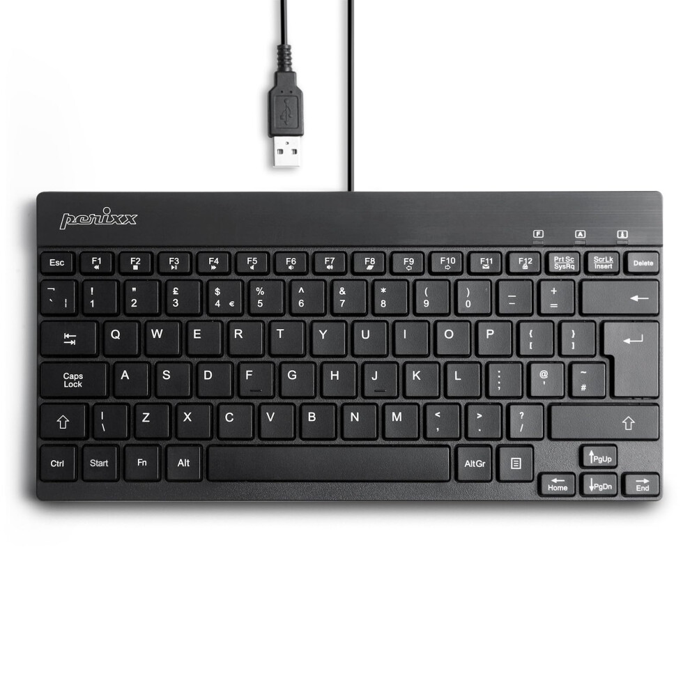 Perixx Periboard-426 Compact Wired Usb Mini Keyboard, Qwerty Uk Layout, Lightweight Design, Multimedia Keys, Black 8000000701701