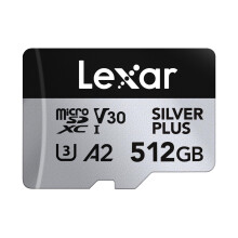 Lexar Silver Plus Micro SD Card 512 GB, Up to 205 MB/s Read Speed, 150 MB/s Write Speed, Memory Card Micro SD with SD Adapter, UHS-I, A2, U3, V30,