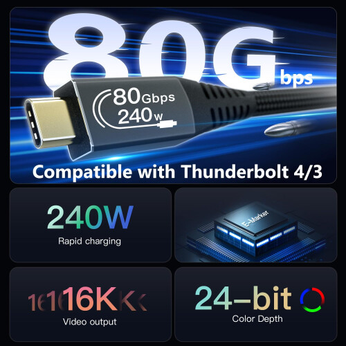 CAKOBLE thunderbolt 5 cable 2m,80Gbps data Compatible with apple thunderbolt 5 cable,thunderbolt 4 cable USB4,16K/8K@60Hz video,240w usb c cable for 1