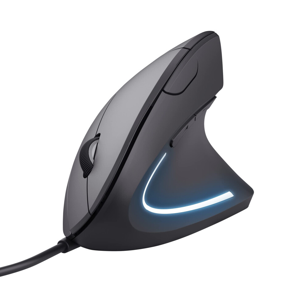 Trust Verto Wired Ergonomic Mouse, Vertical Mouse With Led Illumination, 1000-1600 Dpi, 6 Buttons, For Right Hand Users, Computer Mouse For Pc And 8000000709936