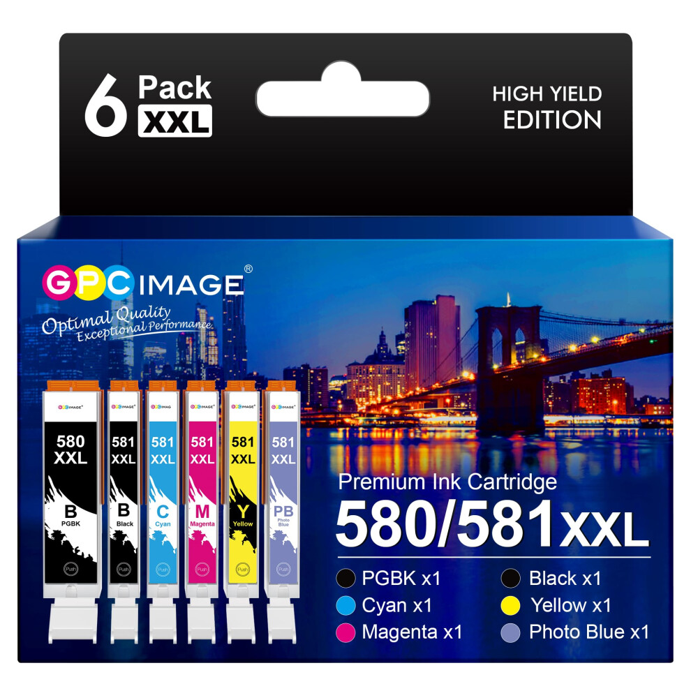 Gpc Image 6-Pack Pgi-580 Cli-581 Xxl Compatible For Canon 580 581 Ink Cartridges For Ts8150 Ts8250 Ts9150 Ts8251 Ts8151 Ts8152 Ts8252 Ts9155 Tr8550 Black/Cyan/Magenta 8000000707208