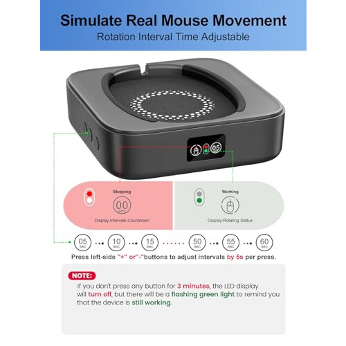 meatanty Undetectable Mouse Mover Usb Physical Jiggler,with LED Display and ON/OFF Switch, Running Frequency Adjustable, Keeps PC Laptop Active 2