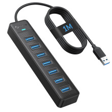 PHIXERO 7 Port USB 3.0 Hub, 3.3FT/1M Long Cable USB Data Hub USB Multiport Adapter, PC USB Hub for Laptop Compatible with All USB 3.0/2.0/1.1 Port